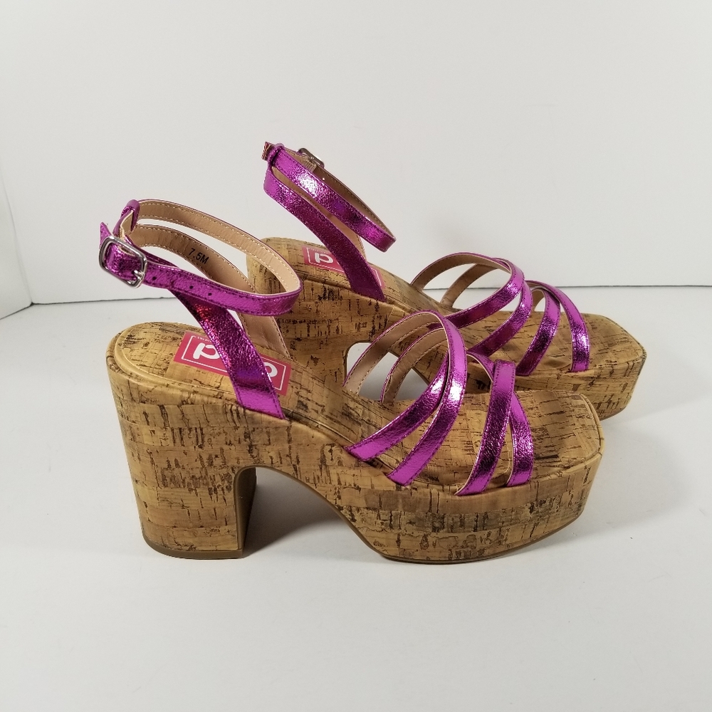 Pop Heels Women's 7.5M Admission Fuchsia Cork Platform Sandals Purple New